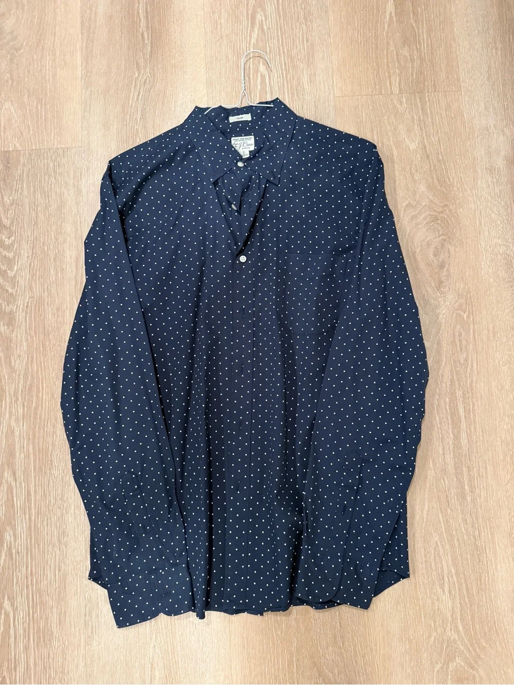 J. Crew Navy Shirt with White Polka Dots